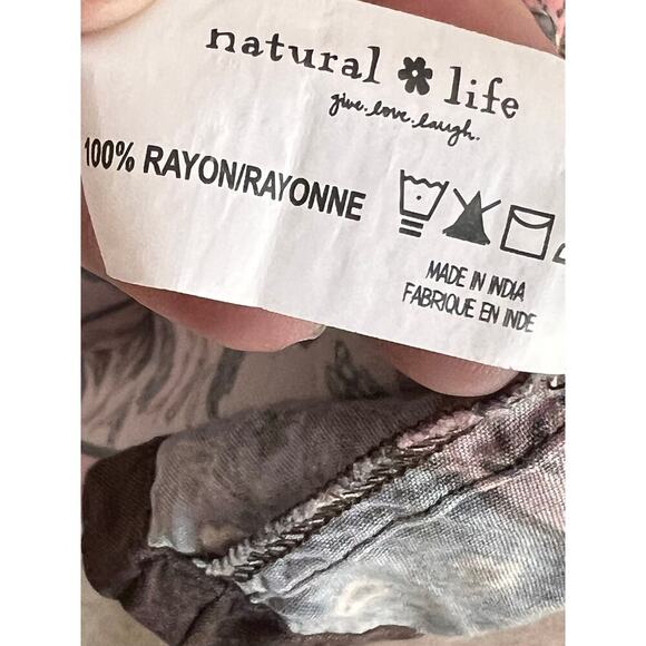 Natural Life Floral Long Sleeve V-Neck Boho Mini Tunic Dress  Brown Womens Large - Picture 6 of 9